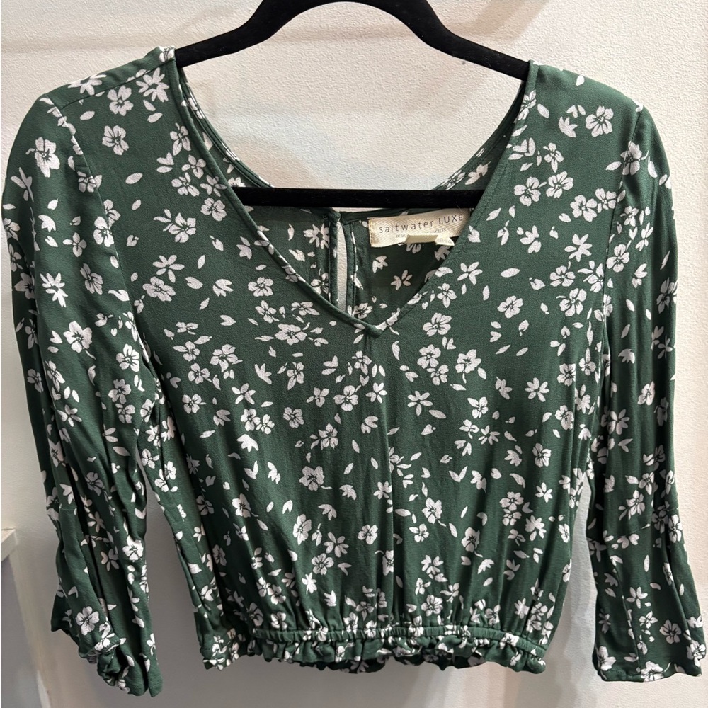 Saltwater LUXE Green Ruched Crop Blouse